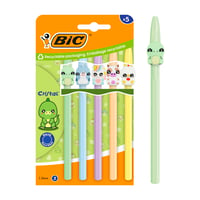 Pix cu bilă BIC Cristal Pastel cu vârf mediu (1,00 mm) cu cerneală albastră - set de 5 bucăți cu corpuri colorate și modele variate, ambalaj din carton 1