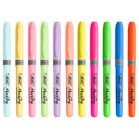 Set markere fluorescente BIC Highlighter Grip, 24 bucăți, culori asortate (neon și pastel), vârf tesit, grosime linie 1,6-3,4 mm, tehnologie anti-uscare 3