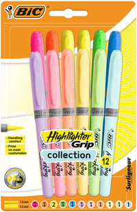Zvýrazňovač BIC Highlighter Grip so skoseným hrotom – mix intenzívnych a pastelových farieb, 12 ks 4