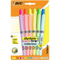 Zvýrazňovač BIC Highlighter Grip so skoseným hrotom – mix intenzívnych a pastelových farieb, 12 ks 1