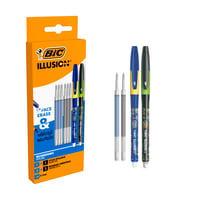 Vymazateľné a plniteľné guľôčkové pero BIC Illusion, stredný hrot 0,7 mm, modrý a čierny atrament, 2 perá + 6 náhradných náplní 1
