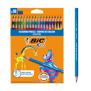 Creioane Colorate pentru Copii BIC Kids Evolution ECOlutions - Culori Asortate, Cutie de Carton, 36 bucăți