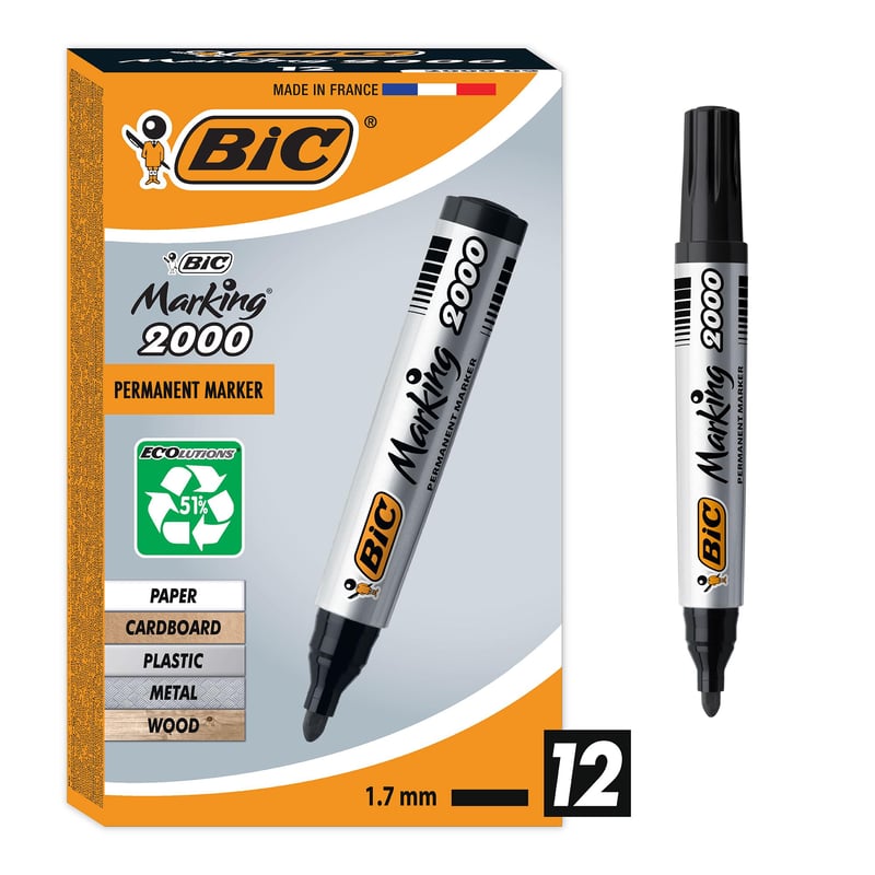 Permanentný popisovač BIC Marking 2000 čierny, 1,7 mm hrot, vodeodolný, na sklo, kov a drevo, balenie 12 ks