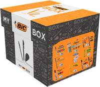 Set papetărie BIC My BIC Box 124 bucăți - 75 pixuri, 24 creioane mecanice, 8 rollere corectoare, 7 markere, 8 markere fluorescente, 2 lipiciuri solid (21g) 2