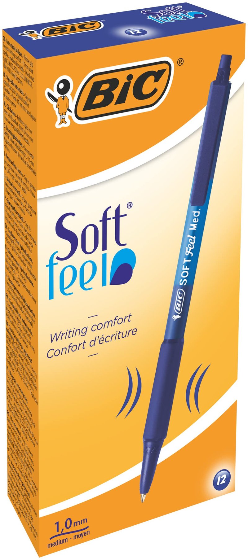 Guľôčkové pero BIC Soft Feel Clic, výsuvné, 1,0 mm, 12 ks – modré