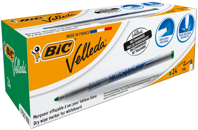 Fixka na tabuľu BIC Velleda 1721 s okrúhlym hrotom – zelená – 24 ks