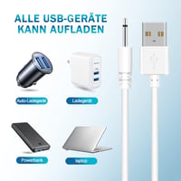 Bicmice 2.5 mm DC USB Töltőkábel Masszírozó Készülékekhez - Gyorstöltés, Réz Vezeték, 2 db Csomag, Fehér, 80 cm 5
