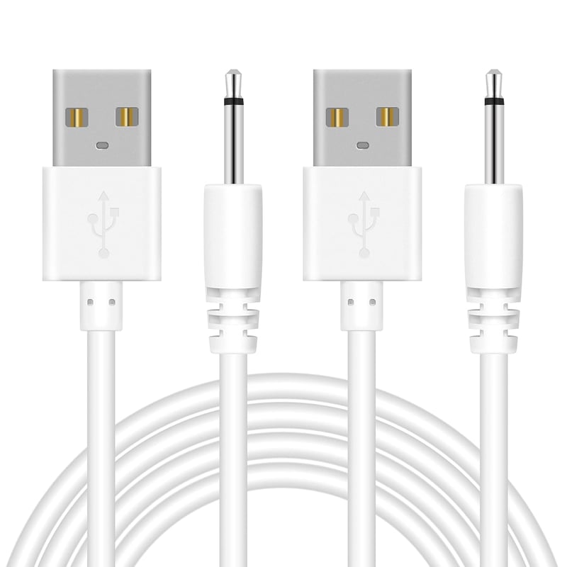 Bicmice 2.5 mm DC USB Töltőkábel Masszírozó Készülékekhez - Gyorstöltés, Réz Vezeték, 2 db Csomag, Fehér, 80 cm
