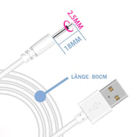 Bicmice 2.5 mm DC USB Töltőkábel Masszírozó Készülékekhez - Gyorstöltés, Réz Vezeték, 2 db Csomag, Fehér, 80 cm 2