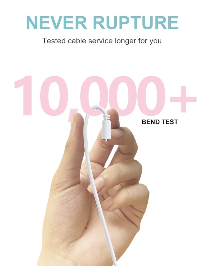Bicmice Mágneses USB DC Töltőkábel 7mm - Fehér Réz Csatlakozó, Tartós Kivitel, Cserélhető Töltővezeték Számítógéphez