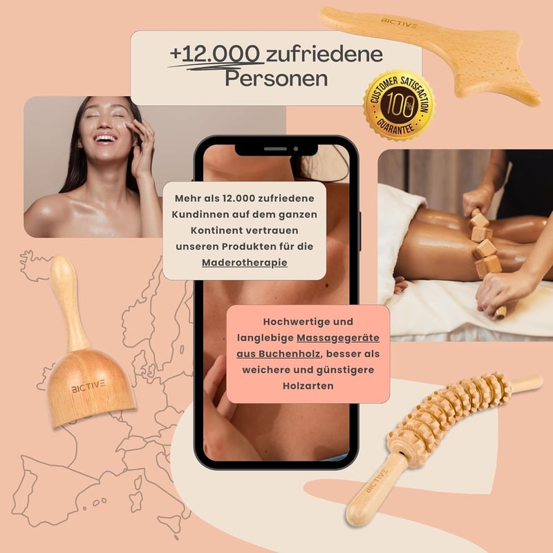 BICTIVE Professzionális Maderoterápiás Készlet 6 Darabos Fa Masszázs Roller Cellulitisz Ellen Limfadrenázs Eszköz