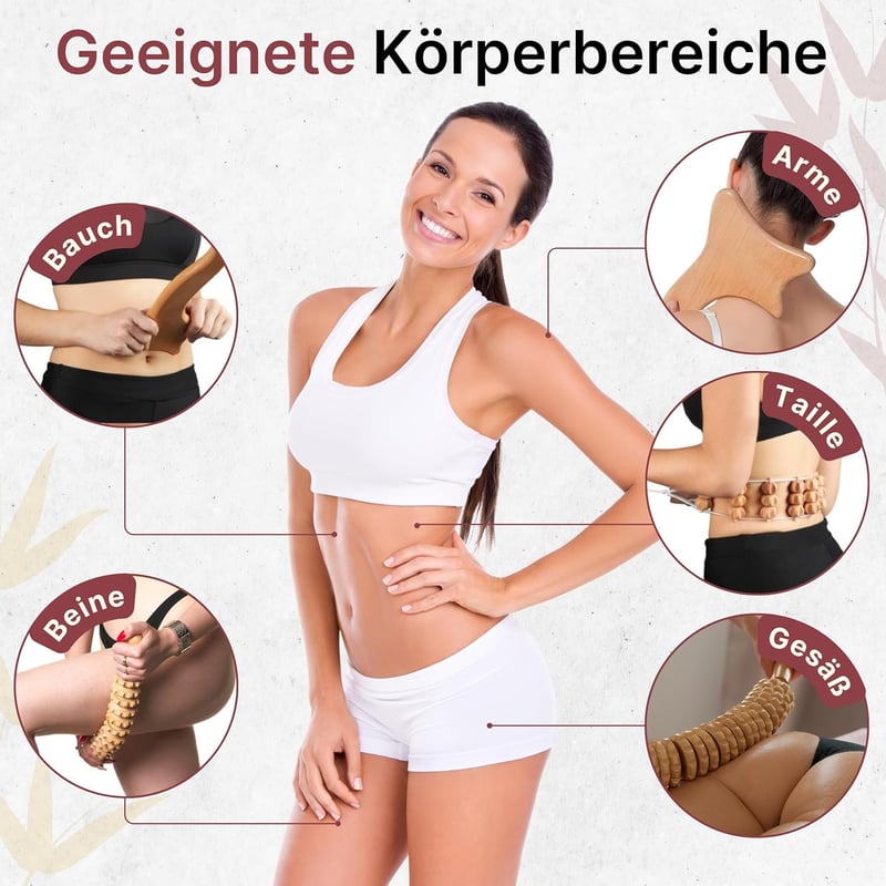 BICTIVE Professzionális Maderoterápiás Készlet 6 Darabos Fa Masszázs Roller Cellulitisz Ellen Limfadrenázs Eszköz
