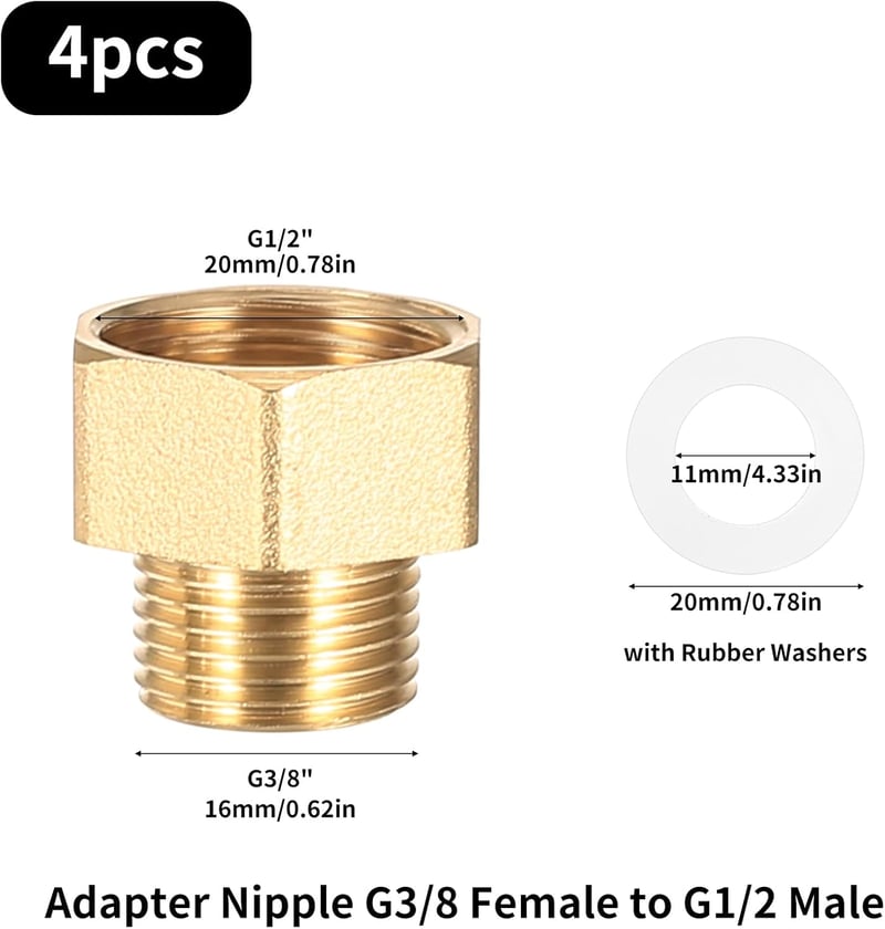 BieMian 1/2" - 3/8" Sárgaréz Csökkentő Adapter 4db Csőcsatlakozó