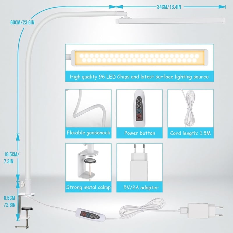 BIENSER LED Asztali Lámpa Csiptetős Gooseneck, 5 Szín 10 Fokozat Dimmelhető
