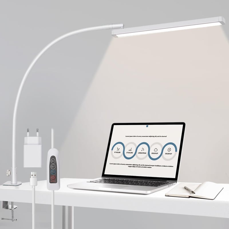 BIENSER LED Asztali Lámpa Csiptetős Gooseneck, 5 Szín 10 Fokozat Dimmelhető