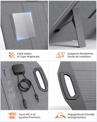Panou solar pliabil BigBlue 200 W tip N, ETFE, cu suport IP68, pentru generatoare portabile și baterii, ideal pentru camping 5