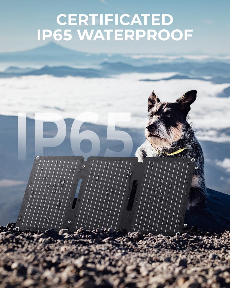 BigBlue 30W napelemes töltő állvánnyal, IP65 vízálló, USB-C és USB-A portokkal