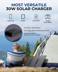 BigBlue 30W napelemes töltő állvánnyal, IP65 vízálló, USB-C és USB-A portokkal 2