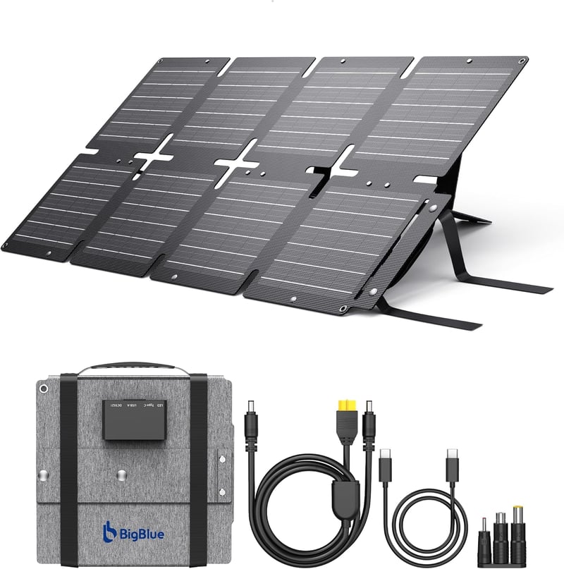 BigBlue 60W összecsukható napelemes töltő QC3.0 PD45W vízálló kempingezéshez