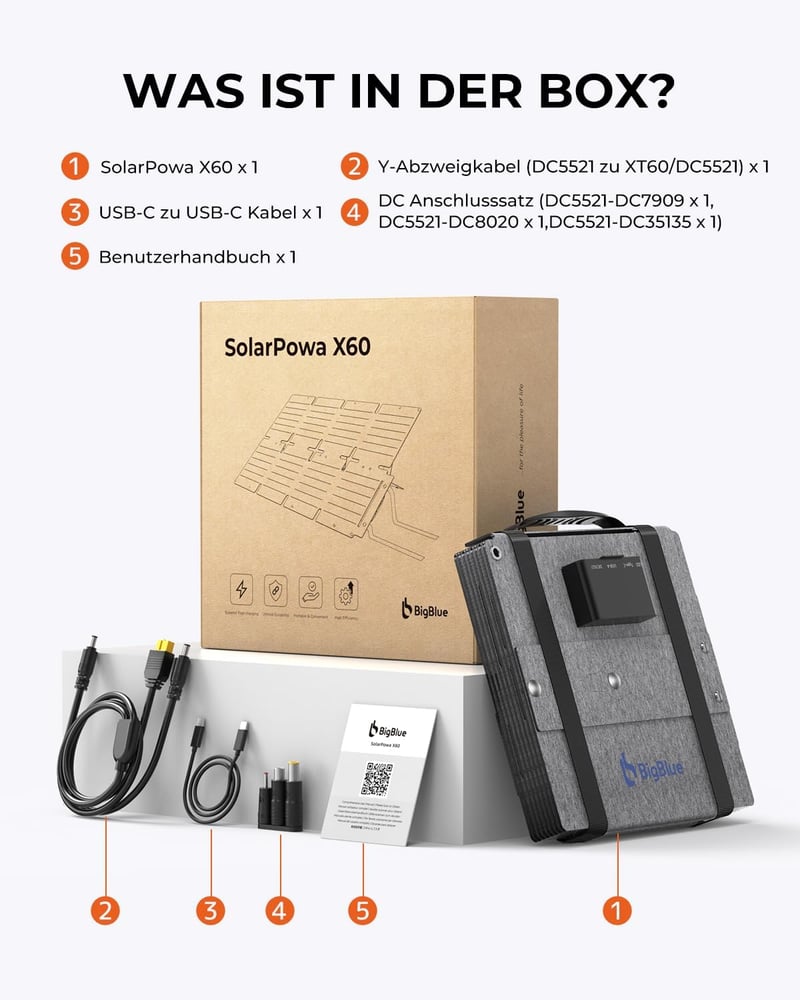 BigBlue 60W összecsukható napelemes töltő QC3.0 PD45W vízálló kempingezéshez