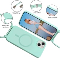 Puzdro Bigcousin na iPhone 13 Pro 6,1" s popruhom na krk, silikónový kryt kompatibilný s MagSafe s nastaviteľnou a odnímateľnou retiazkou, čierne 3