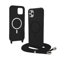 Puzdro Bigcousin na iPhone 13 Pro 6,1" s popruhom na krk, silikónový kryt kompatibilný s MagSafe s nastaviteľnou a odnímateľnou retiazkou, čierne 1
