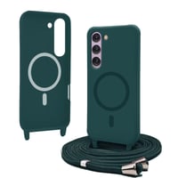 Husă magnetică Bigcousin pentru Samsung Galaxy S23 cu șnur, carcasă din silicon compatibilă MagSafe cu lanț detașabil și reglabil, verde închis 1