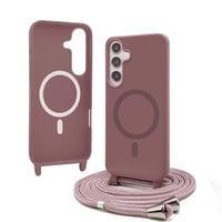 Bigcousin magnetický obal na telefón Samsung Galaxy S24 – kompatibilný s MagSafe, šnúrka na krk a nastaviteľný ramenný popruh, silikónové puzdro s retiazkou, ružové zlato 1