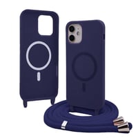 Bigcousin MagSafe kompatibilné magnetické puzdro na iPhone 11 s popruhom na krk, nastaviteľné a odnímateľné silikónové puzdro na telefón s retiazkou, modré 1