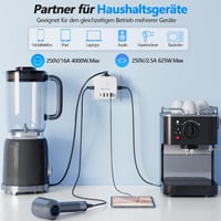 BigFish hálózati elosztó USB-C 4 USB konnektor kapcsolóval, 3-utas hosszabbító adapter, socket cube kábel nélkül 4