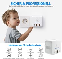 BigFish hálózati elosztó USB-C 4 USB konnektor kapcsolóval, 3-utas hosszabbító adapter, socket cube kábel nélkül 6