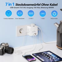 BigFish hálózati elosztó USB-C 4 USB konnektor kapcsolóval, 3-utas hosszabbító adapter, socket cube kábel nélkül 2