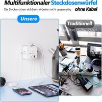 BigFish hálózati elosztó USB-C 4 USB konnektor kapcsolóval, 3-utas hosszabbító adapter, socket cube kábel nélkül 7