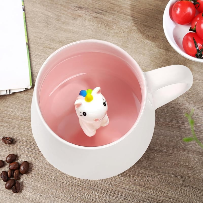 BigNoseDeer 3D Unikornis Bögre Tetővel, Kawaii Kávés Csésze Lányoknak, Ajándék Nőknek - Novelty