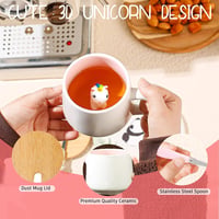 BigNoseDeer 3D Unikornis Bögre Tetővel, Kawaii Kávés Csésze Lányoknak, Ajándék Nőknek - Novelty 3