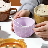 BigNoseDeer Aranyos Lila Macska Bögre Tetővel - Kawaii Kávéscsésze Macskamániásoknak - Purple 7