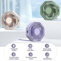 Bigqin USB Asztali Ventilátor 360° Forgó 3 Fokozat Halk Hexagon Lila 2
