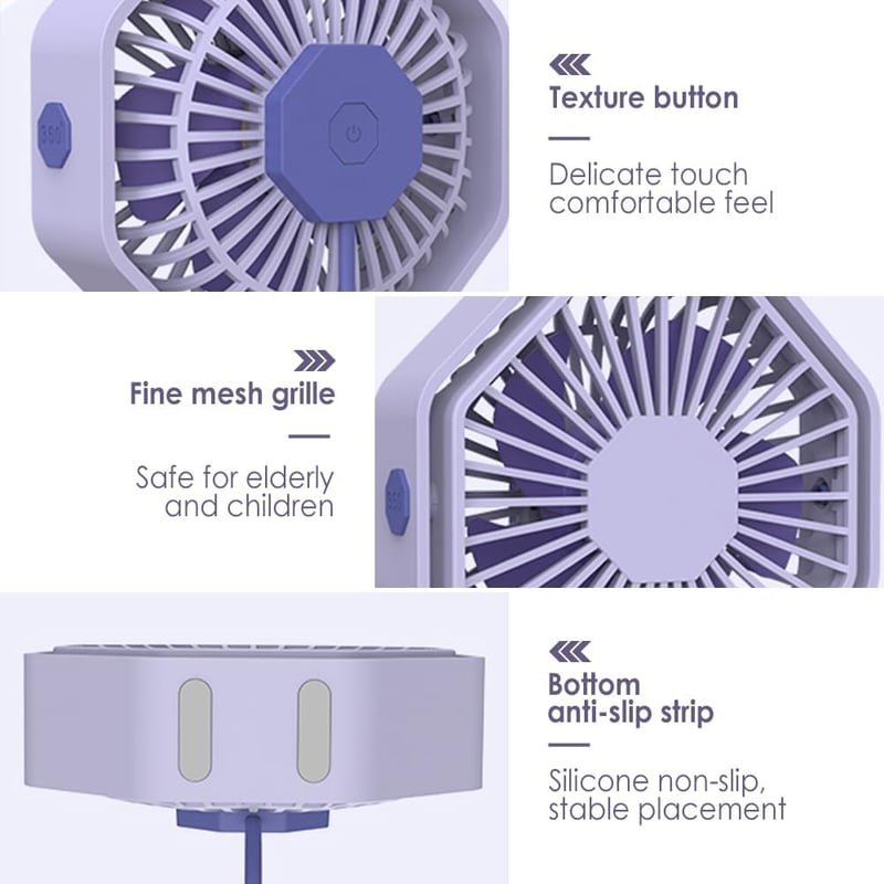 Bigqin USB Asztali Ventilátor 360° Forgó 3 Fokozat Halk Hexagon Lila