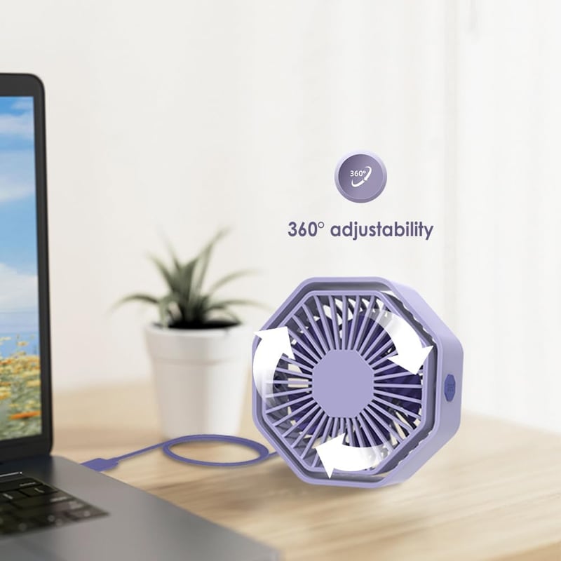 Bigqin USB Asztali Ventilátor 360° Forgó 3 Fokozat Halk Hexagon Lila