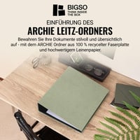 Zakladač BIGSO ARCHIE A4 s 2 krúžkami a pákovým mechanizmom – z recyklovanej lepenky a papiera s povrchovou úpravou imitujúcou plátno – mätovo zelený 2