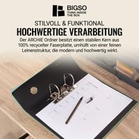 Zakladač BIGSO ARCHIE A4 s 2 krúžkami a pákovým mechanizmom – z recyklovanej lepenky a papiera s povrchovou úpravou imitujúcou plátno – mätovo zelený 4