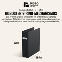 Zakladač BIGSO ARCHIE A4 s 2 krúžkami a pákovou mechanikou – tmavosivý šanón z lisovanej lepenky potiahnutý papierom 3