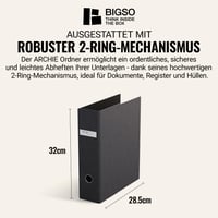 Zakladač na dokumenty BIGSO BOX OF SWEDEN ARCHIE A4 s 2 krúžkami a pákovým mechanizmom, čierny poťah s plátenným vzhľadom, na usporiadanie voľných listov 3