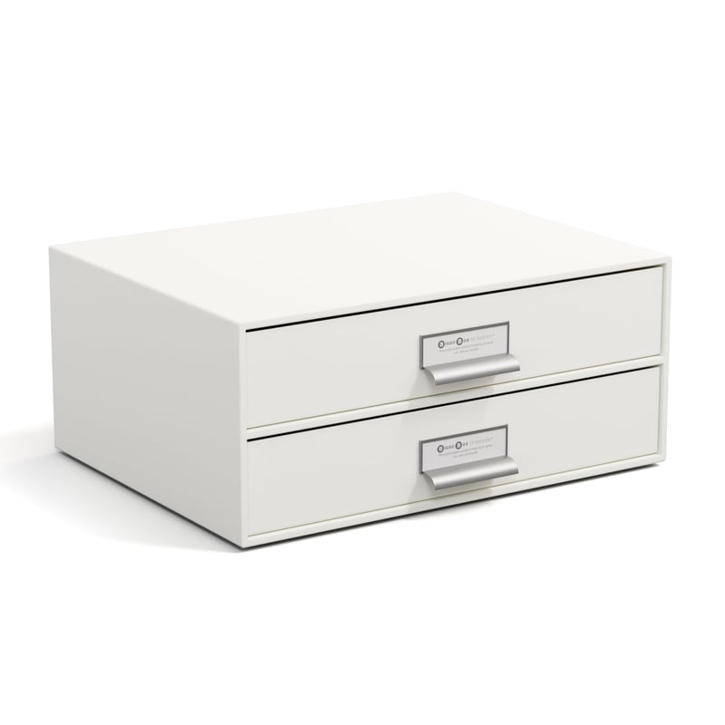 Bigso Box of Sweden Birger biely zásuvkový úložný box s 2 zásuvkami, organizér na kancelárske dokumenty a písacie potreby, z recyklovaného materiálu, 33x25x13 cm