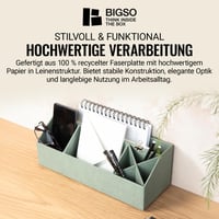 Stolný organizér BIGSO BOX OF SWEDEN ELISA – úložný box so 4 priehradkami na lístočky, kancelárske spinky, perá a drobnosti – drevovláknitá doska a papier – mätovo zelený 4