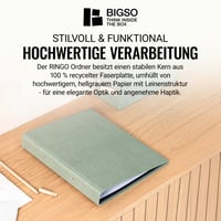 BIGSO BOX OF SWEDEN RINGO A4 zakladač s krúžkovou väzbou – 2-krúžkový úložný box na dokumenty, s euroobalmi a rozdeľovačmi – mätovo zelený 5