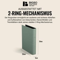 BIGSO BOX OF SWEDEN RINGO A4 zakladač s krúžkovou väzbou – 2-krúžkový úložný box na dokumenty, s euroobalmi a rozdeľovačmi – mätovo zelený 3