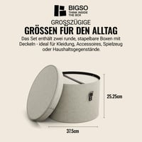 BIGSO BOX OF SWEDEN RUT Set de cutii de depozitare rotunde cu capac, 2 buc. - Cutii pentru pălării mare și mică cu curea din piele, aspect in, bej 3