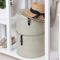 BIGSO BOX OF SWEDEN RUT Set de cutii de depozitare rotunde cu capac, 2 buc. - Cutii pentru pălării mare și mică cu curea din piele, aspect in, bej 6