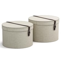 BIGSO BOX OF SWEDEN RUT Set de cutii de depozitare rotunde cu capac, 2 buc. - Cutii pentru pălării mare și mică cu curea din piele, aspect in, bej 1